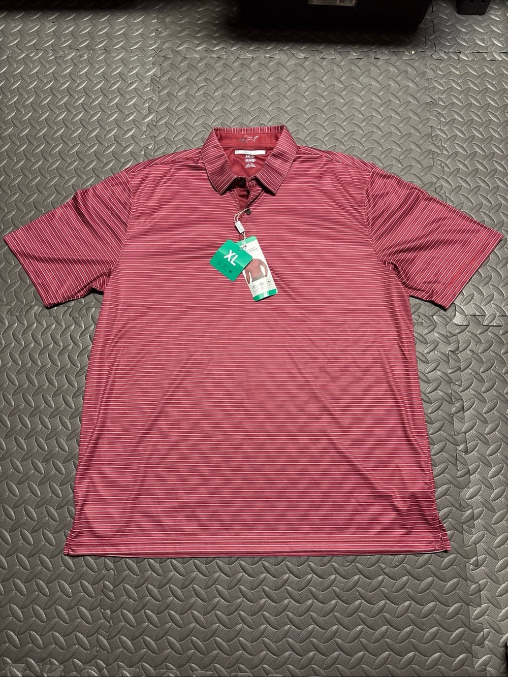 Greg Norman ML75 Men's XL Striped Performance Polo Shirt - Burgundy